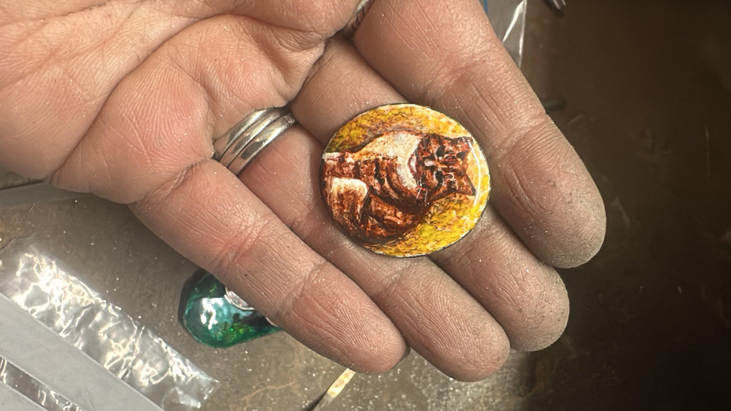 Lucy Riveiros: Painted Enamel Pet Cat, Brooch