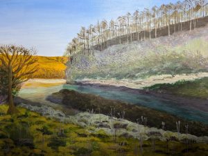 Abingdon Artists: Valerie Fawcett - Winter Sun, Lathkill Dale - Acrylic on paper 42 x 30cm £80 framed.