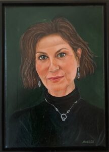 Nicola Bingham: ‘Enigmatic Gaze’ portrait of a lady, 12 by 16 ins, email for commission enquiries