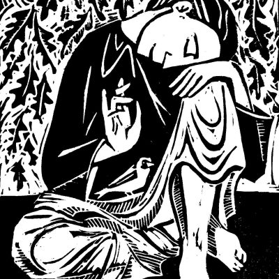 Anchoress, lino print